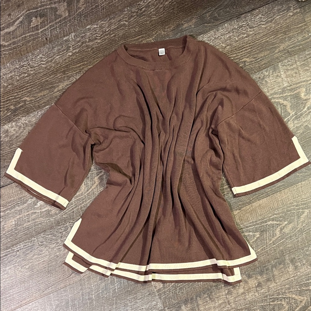 Brown and Cream Oversized Top